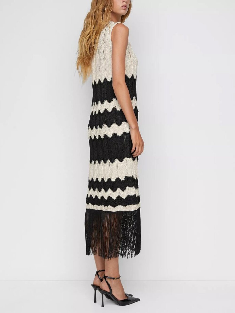 MANGO Women's Fringed Hem Midi Dress Size L - Picture 4 of 15